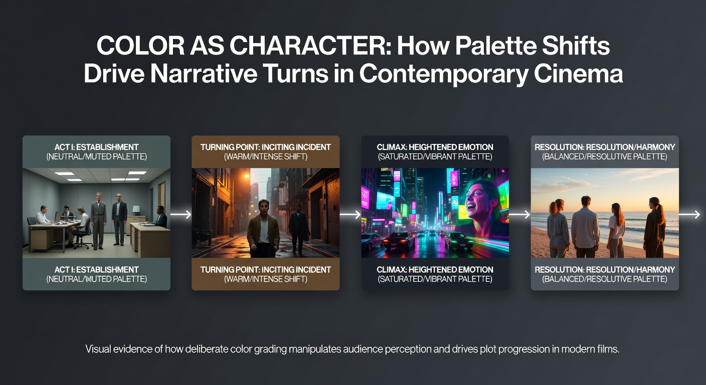 Dramatic color palette change highlighting a key narrative turning point in modern cinema