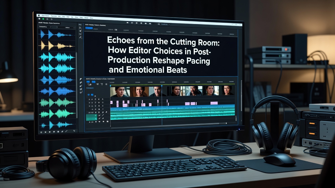 Close-up of timeline editing software showing cuts that adjust emotional pacing in an award-contending hybrid film