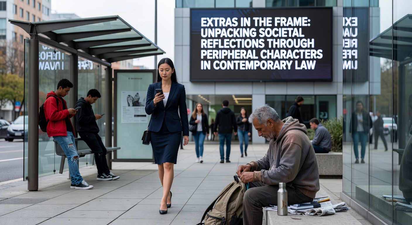 Diverse group of peripheral characters gathered in a public square scene from an award-contending film, illustrating social stratification through background casting